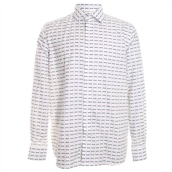 NEW ETON men's race car long sleeve twill shirt in white